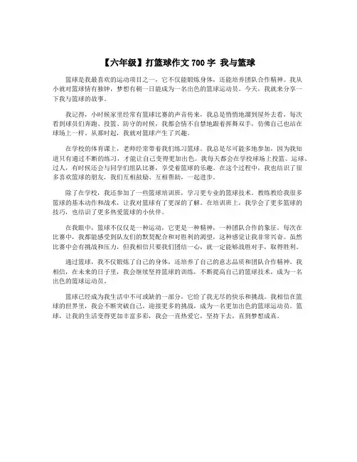 【六年级】打篮球作文700字 我与篮球