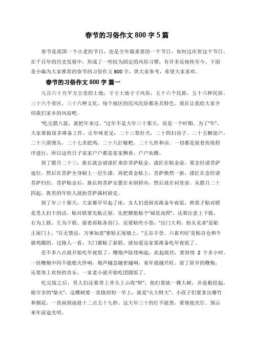 春节的习俗作文800字5篇