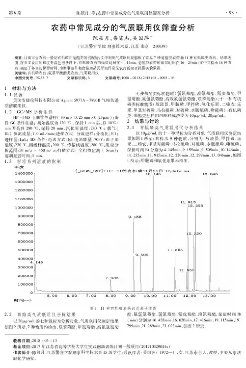 农药中常见成分的气质联用仪筛查分析