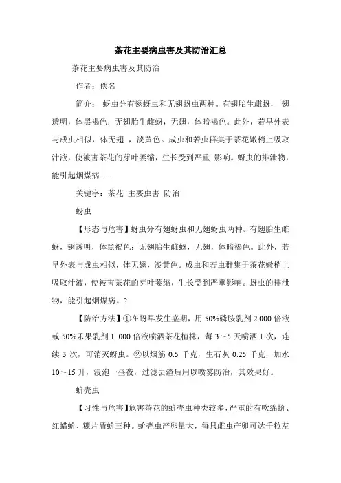 茶花主要病虫害及其防治汇总