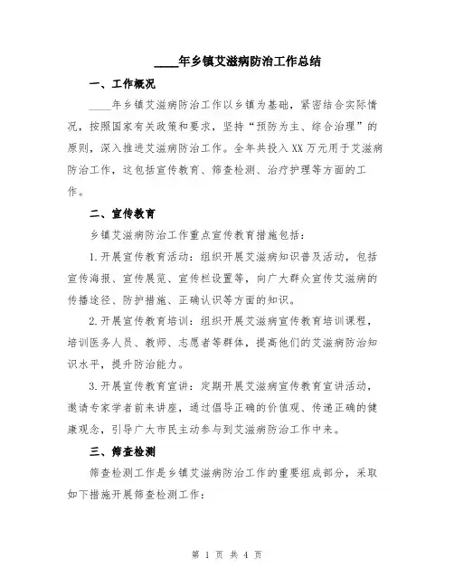 2024年乡镇艾滋病防治工作总结