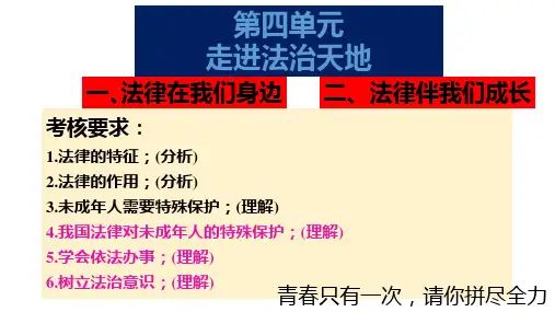 人教版道德和法治七年级下册 第四单元 走进法治天地 复习课件 (共22张PPT)