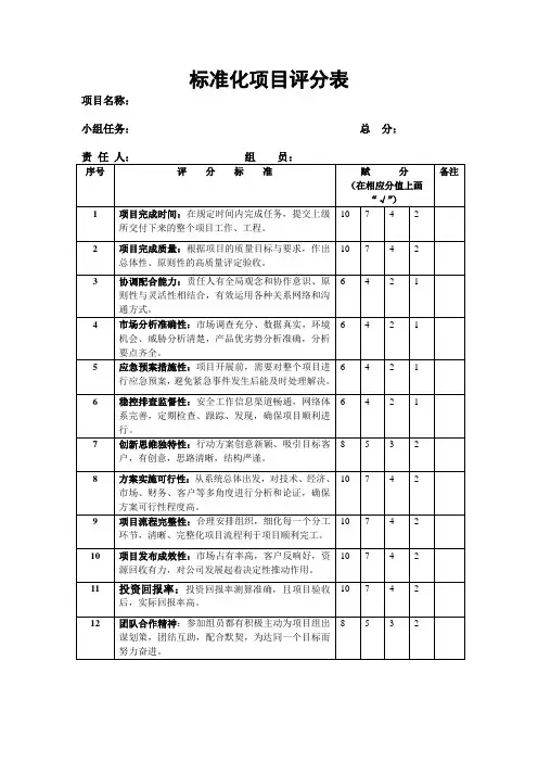 标准化项目评分表