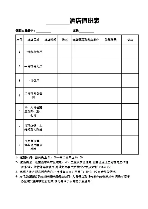 酒店值班表
