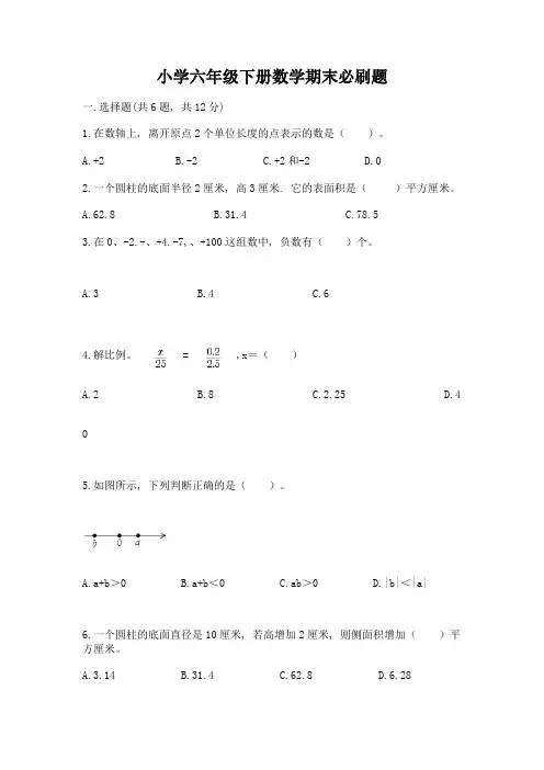 小学六年级下册数学期末必刷题(b卷)
