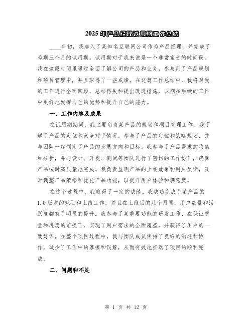 2025年产品经理试用期工作总结（5篇）
