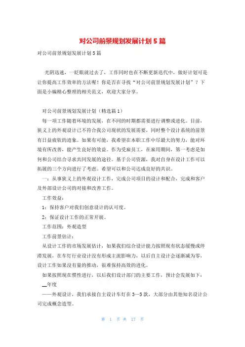 对公司前景规划发展计划5篇