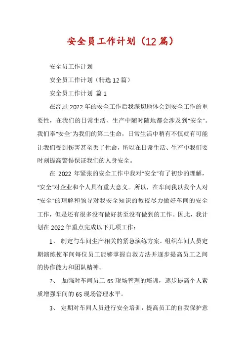 安全员工作计划(12篇)
