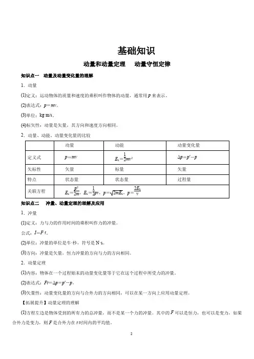 2021届高考一轮复习：动量和动量定理   动量守恒定律(带解析)