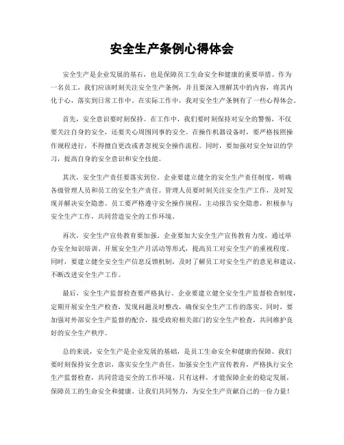 安全生产条例心得体会 2