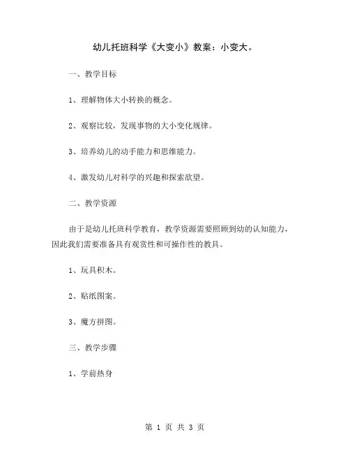 幼儿托班科学《大变小》教案：小变大