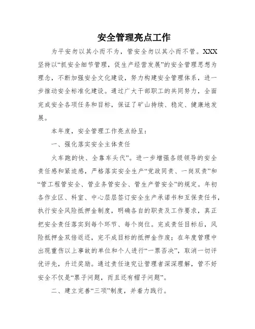 安全管理亮点工作