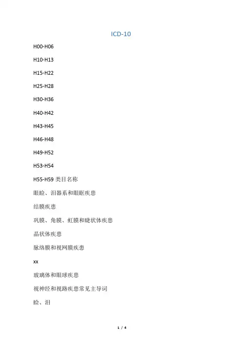ICD各章常用主导词