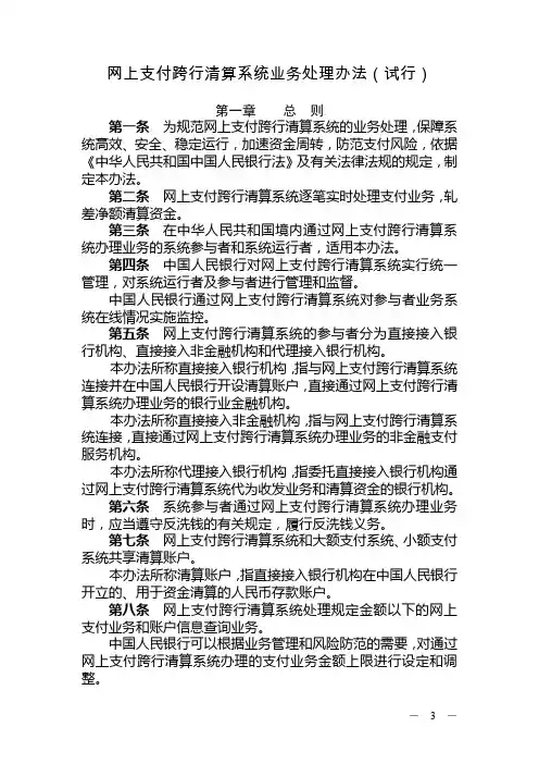 网上支付跨行清算系统业务处理办法(试行)