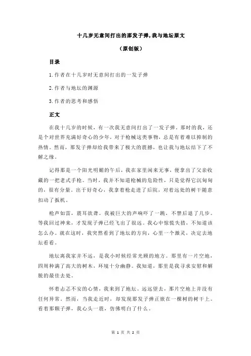 十几岁无意间打出的那发子弹,我与地坛原文
