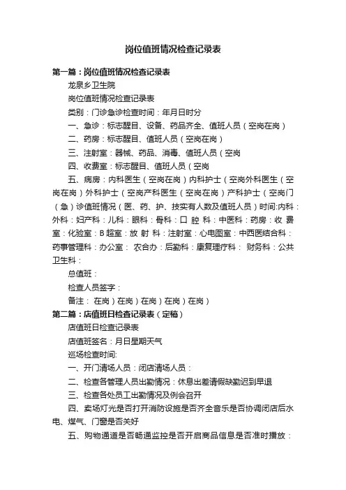 岗位值班情况检查记录表