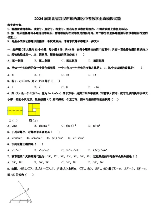 2024届湖北省武汉市东西湖区中考数学全真模拟试题含解析