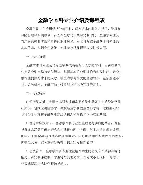金融学本科专业介绍及课程表