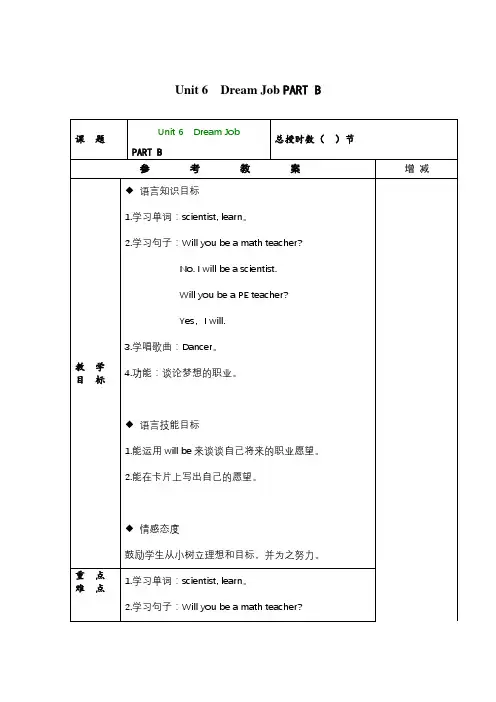 小学六年级下册英语教案Unit 6  Dream Job PART B