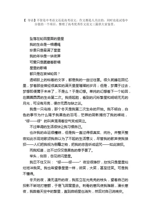 高考优秀作文范文：坠落在轮回里面的星星