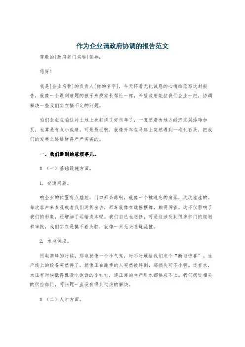 作为企业请政府协调的报告范文