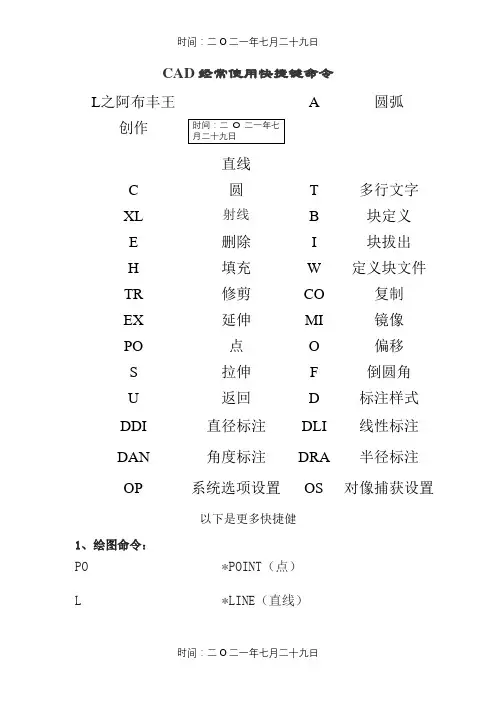 CAD快捷键命令表(打印版)最全最实用