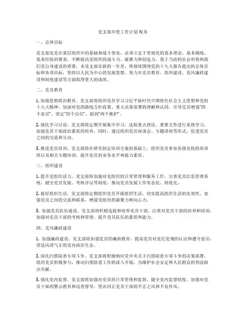 党支部年度工作计划 税务