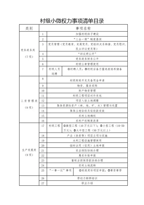村级小微权力事项清单目录