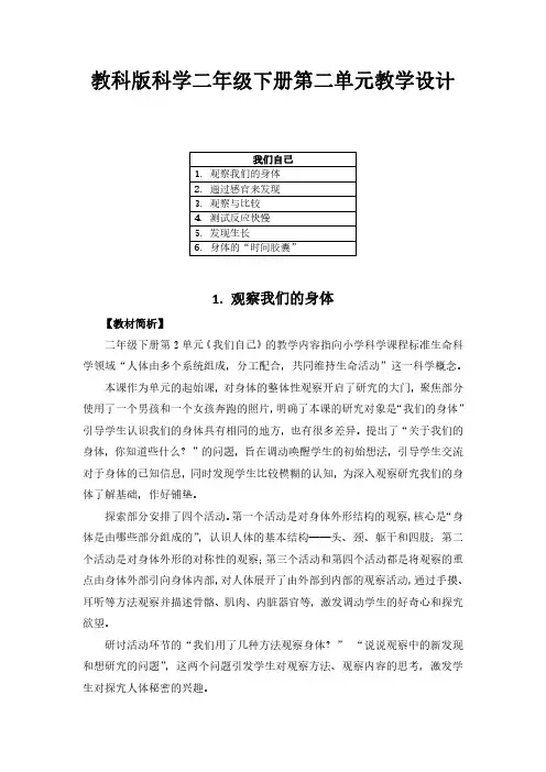 2023教科版科学二年级下册第二单元教学设计