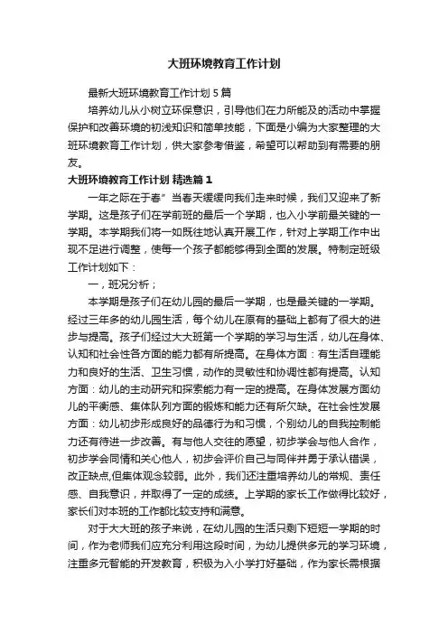 最新大班环境教育工作计划5篇