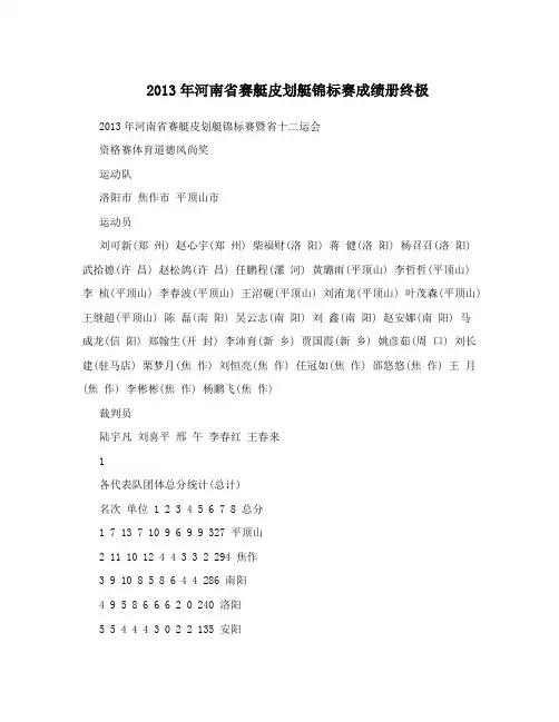 2013年河南赛艇皮划艇锦标赛成绩册终极