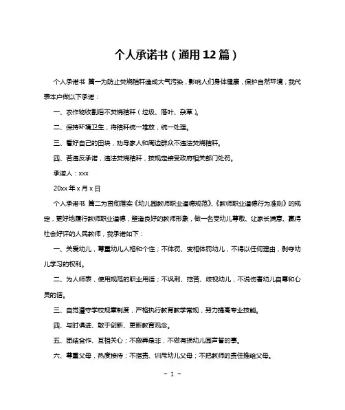 个人承诺书(通用12篇)