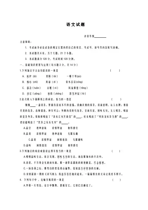 2020-2021学年山东省淄博市中考一模语文试卷及答案