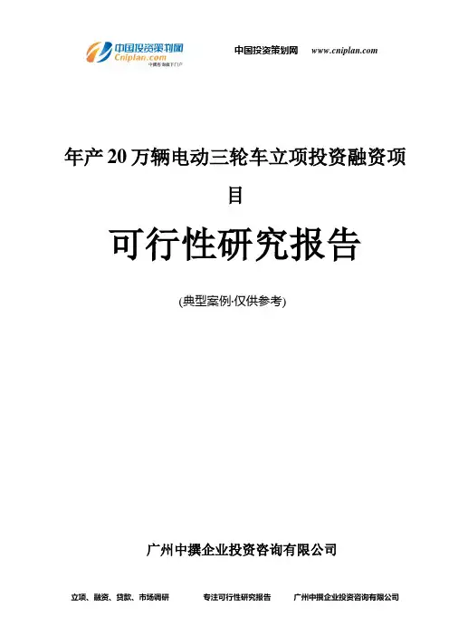 年产20万辆电动三轮车融资投资立项项目可行性研究报告(中撰咨询)