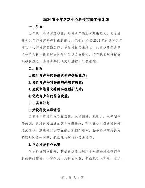 2024青少年活动中心科技实践工作计划