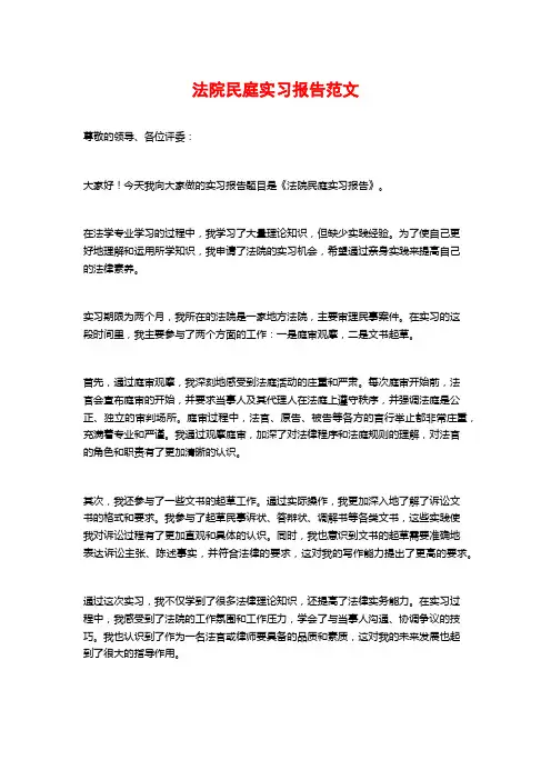 法院民庭实习报告范文 