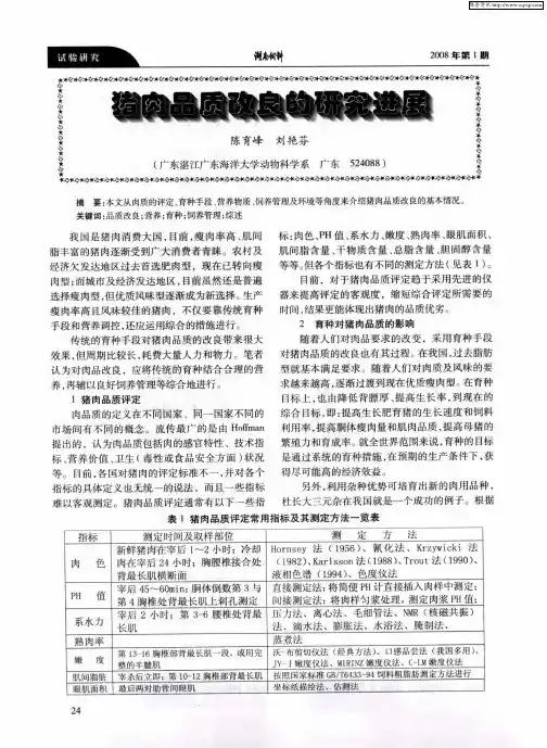 猪肉品质改良的研究进展