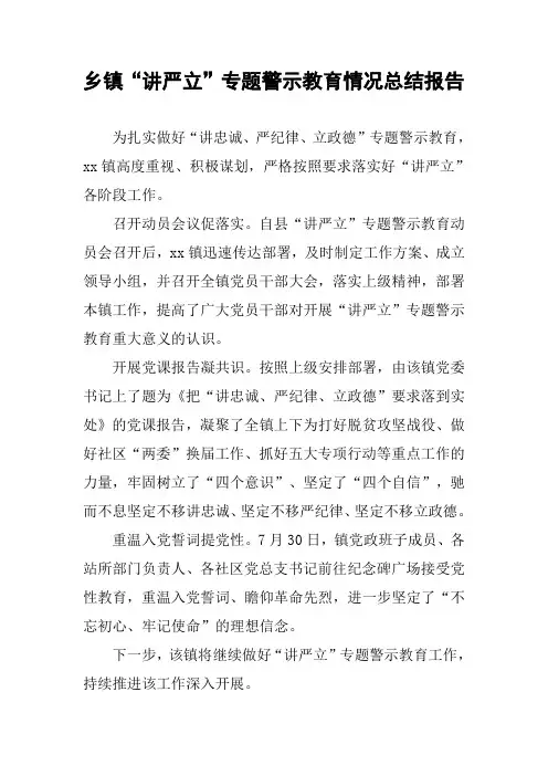乡镇“讲严立”专题警示教育情况总结报告
