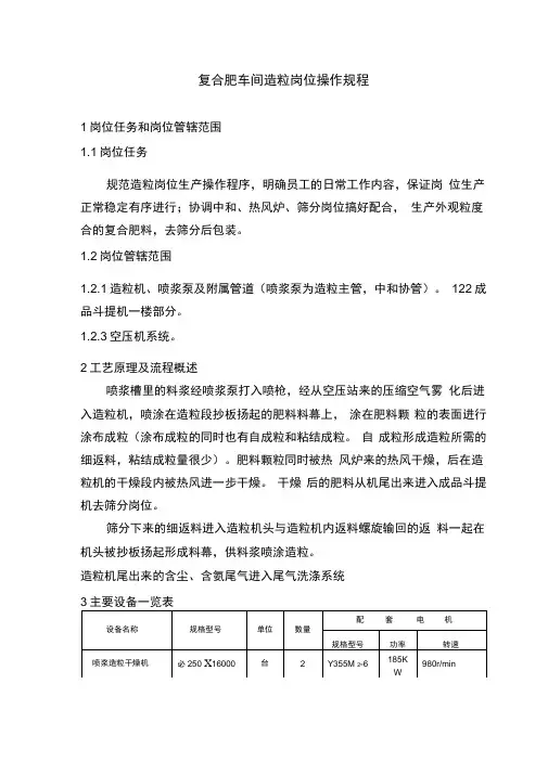 复合肥车间造粒岗位操作规程