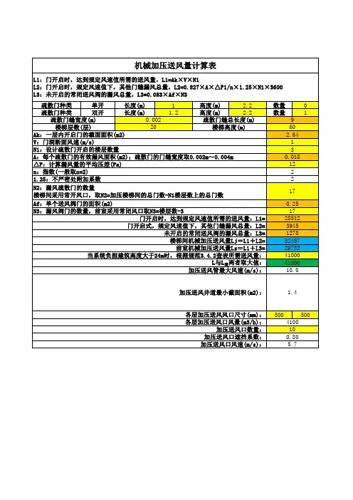 防排烟新规加压送风量计算表