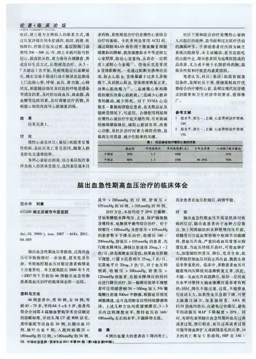 脑出血急性期高血压治疗的临床体会