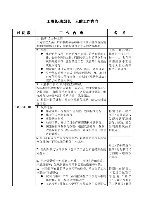 工段长、班组长一天的工作内容