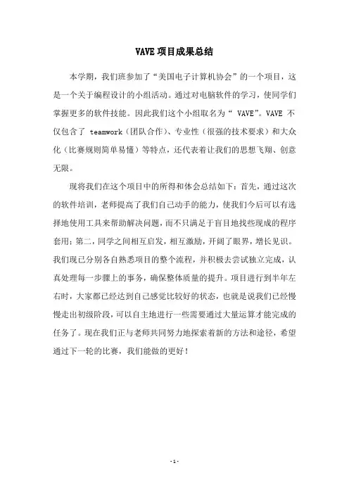 VAVE项目成果总结