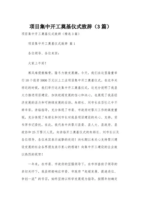 项目集中开工奠基仪式致辞(3篇)