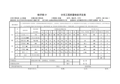分项工程质量检验评定表