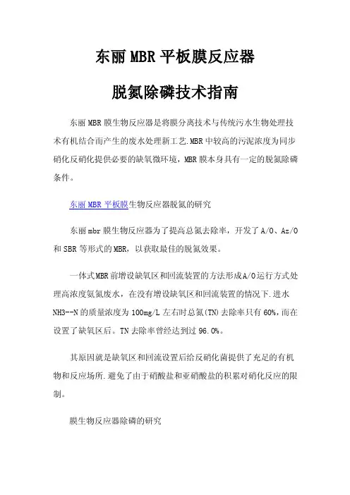 东丽MBR平板膜反应器脱氮除磷技术指南