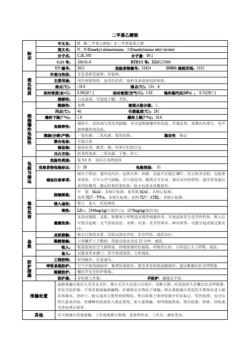 二甲基乙醇胺化学品安全技术说明书MSDS