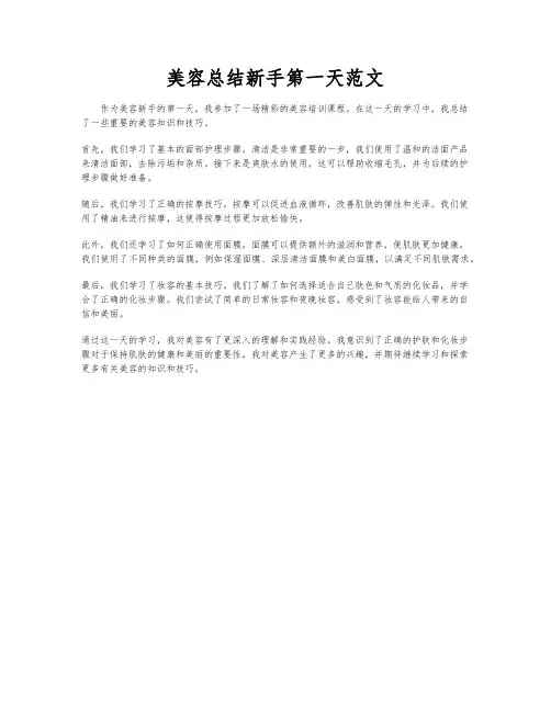 美容总结新手第一天范文