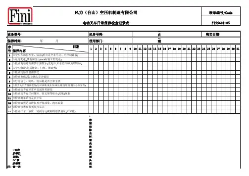 电动叉车日常保养检查记录表