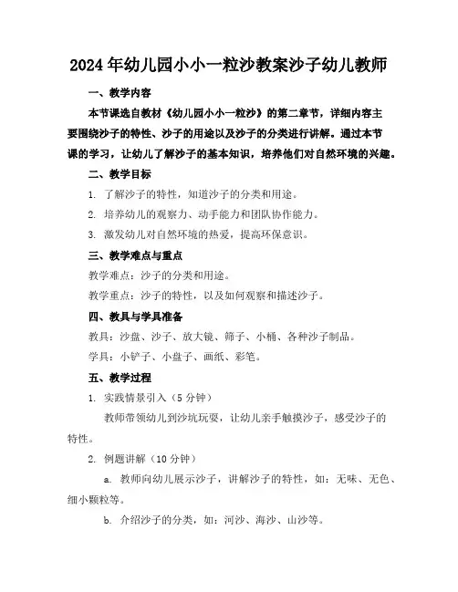 2024年幼儿园小小一粒沙教案沙子幼儿教师